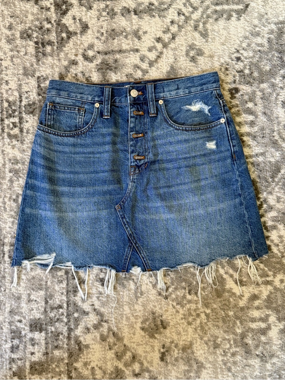 Madewell Blue Distressed Button-Front Denim Mini Skirt
